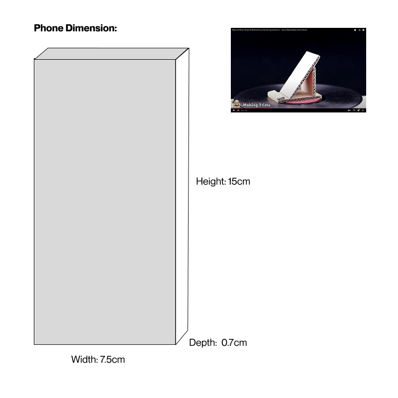 Watching and following the provided tutorial to build a cardboard phone stand, using iPhone 16 as the measurement reference.